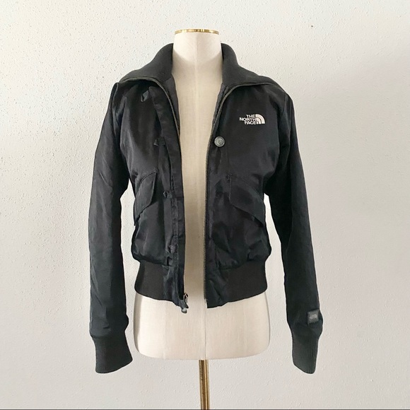 The North Face Jackets & Blazers - THE NORTH FACE Women's Size XS Black Satin-Effect Cropped Bomber Puffer Jacket
